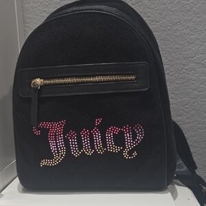 Juicy Couture Black Mini Backpack with Pink-to-Gold Rhinestone Logo